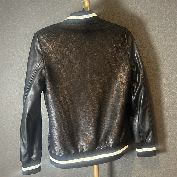 Black Vegan Leather & Sequin Varsity Jacket by Mural size XS - Picture 3 of 7